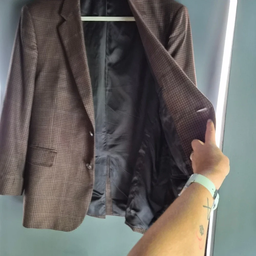 Jos. A. Bank Signature Collection Brown Houndstooth Silk Wool Blazer 42S Mens